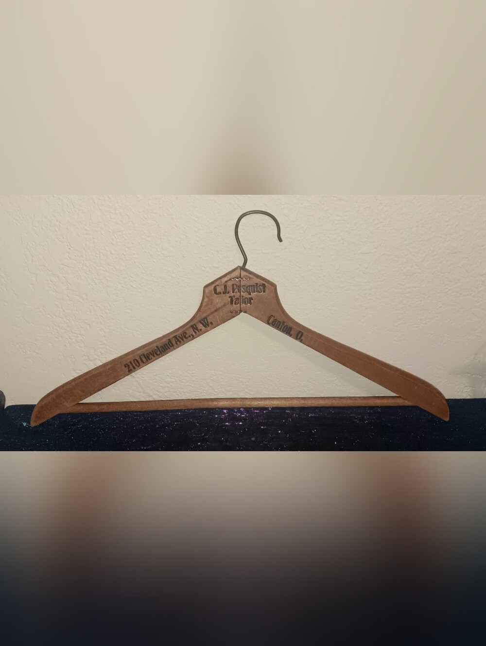 1920s Vintage Wood Hanger Metal Hook C.J. Pasquist Tailor Canton OH